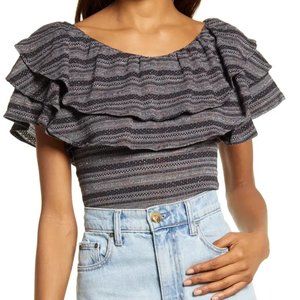 Free People Heirloom Ruffle Top, Black Combo